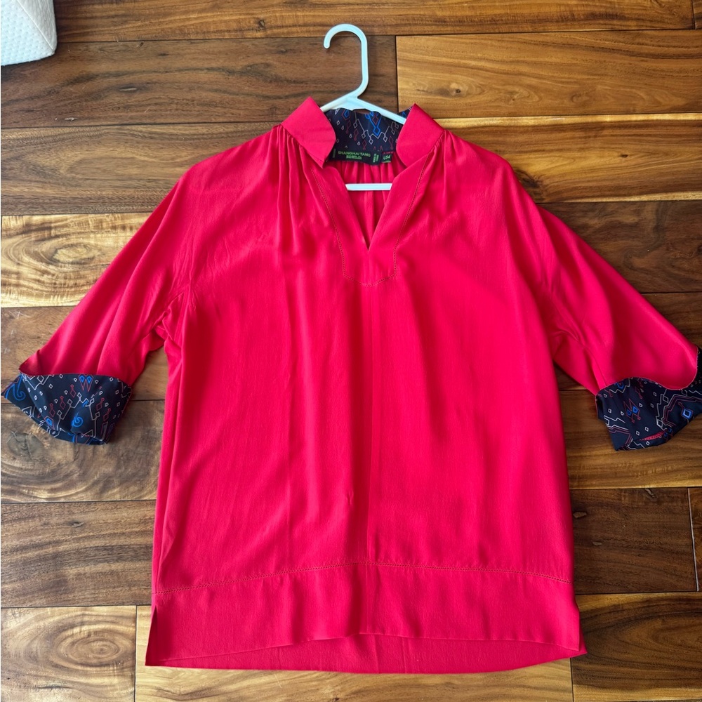 Rare Shanghai Tang Women Red Mulberry Silk Blouse Size 4